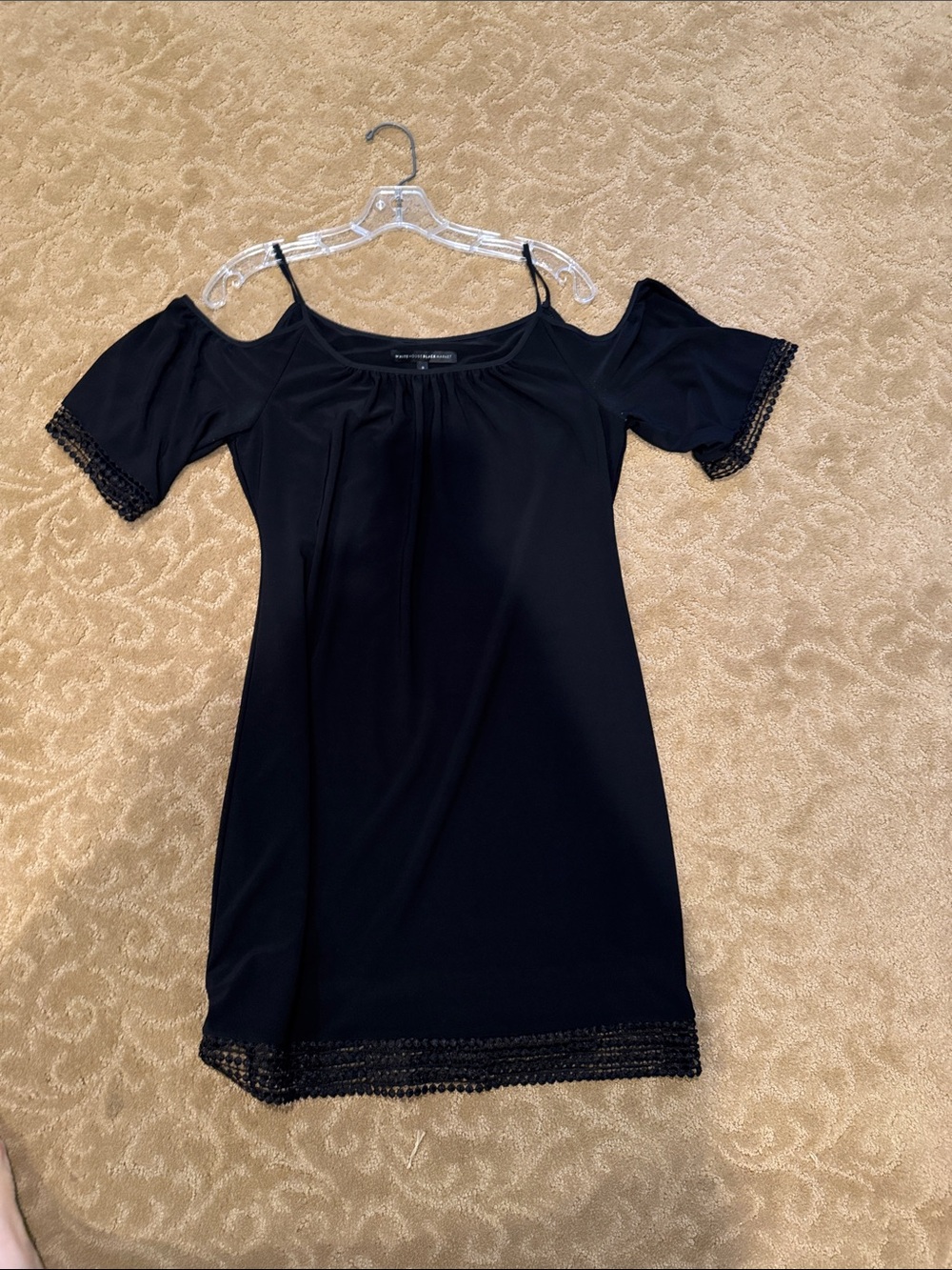 White House Black Market Black Cold-Shoulder Lace-Trim Mini Dress